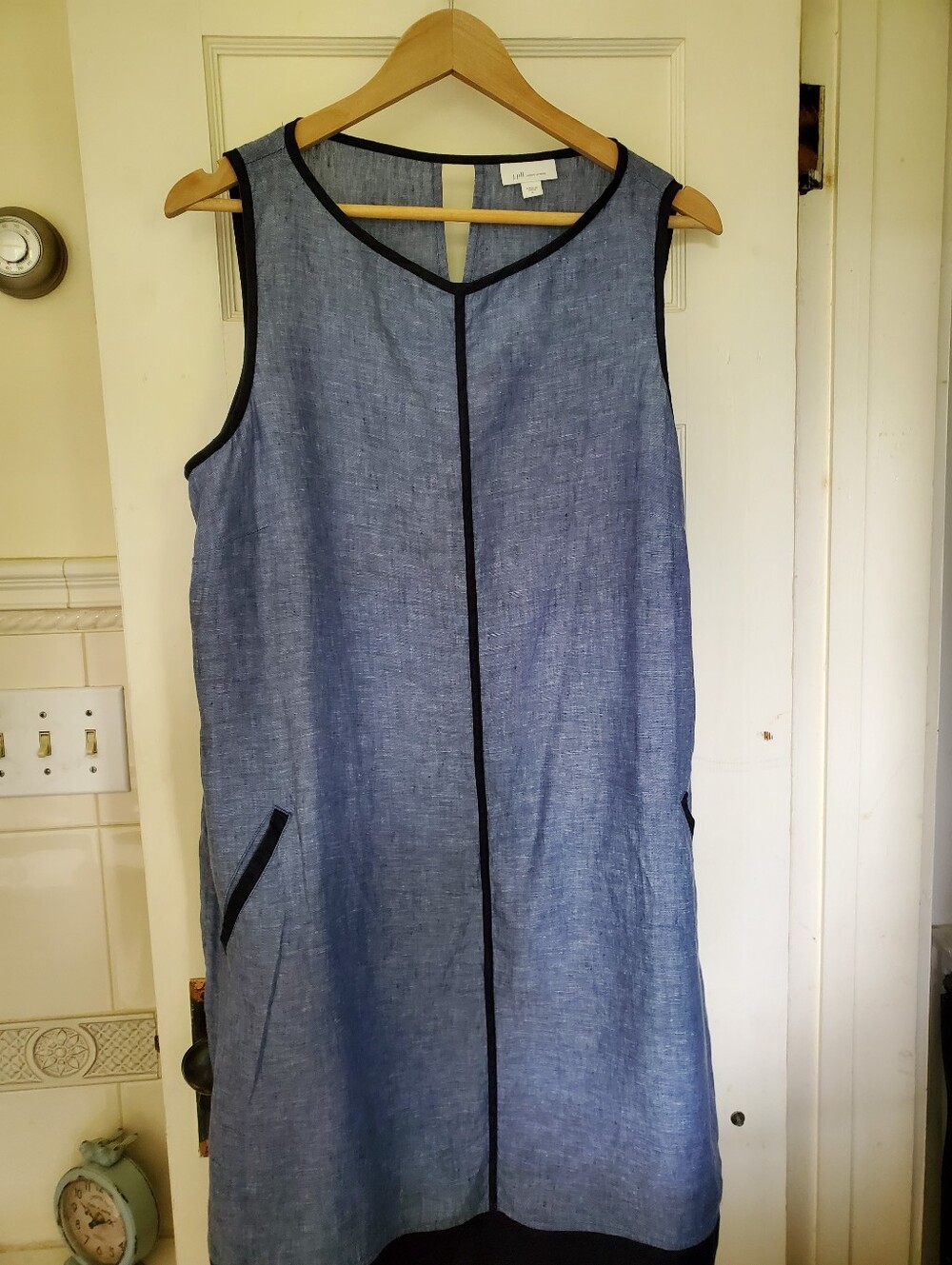 J. Jill Love Linen Thro And Go Sleeveless Keyhole Shift Dress Large Pocket